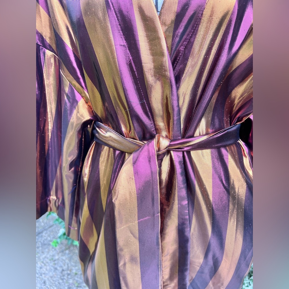 Manila Grace Metallic Striped Burgundy Orange Robe Coat Duster IT 44 fits 6-8 - Picture 4 of 16
